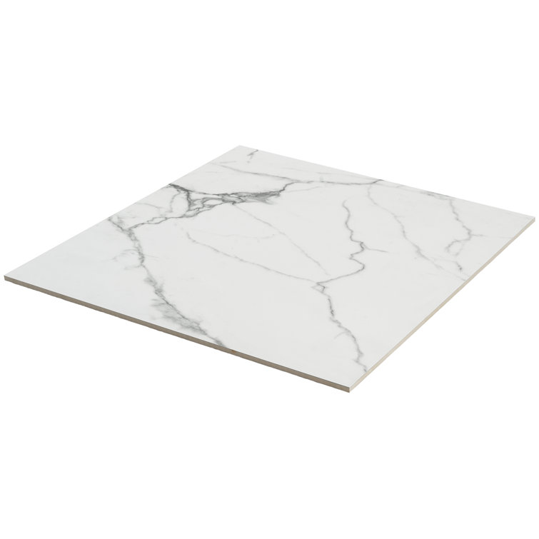 Enigma 24'' x 24'' Matte White Marble Look Porcelain Tile