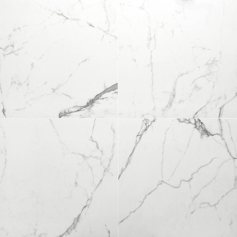 Enigma 24'' x 24'' Matte White Marble Look Porcelain Tile