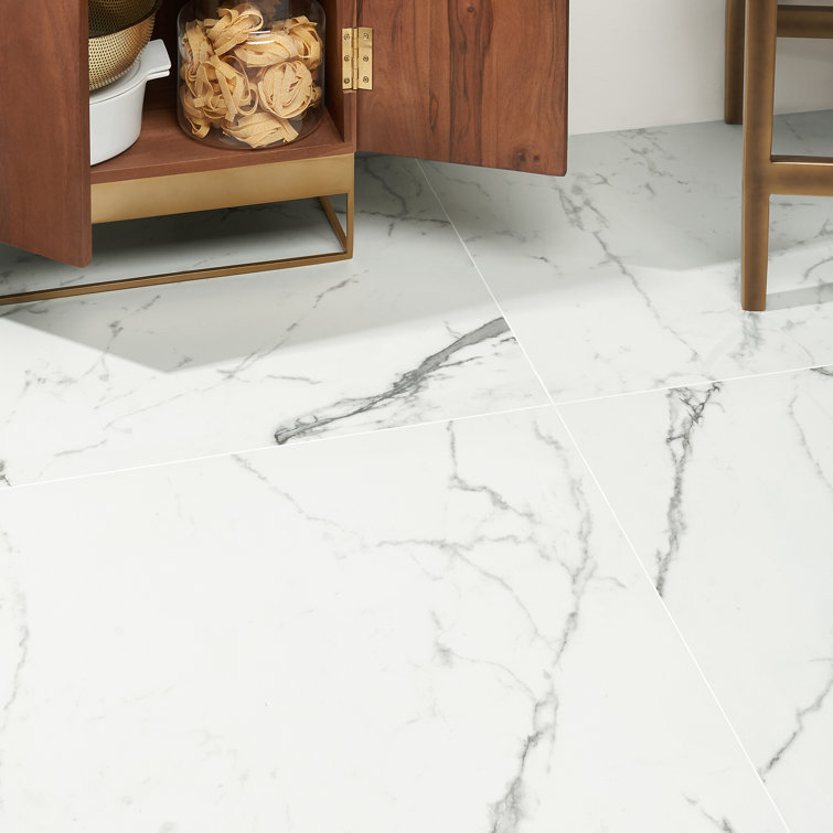 Enigma 24'' x 24'' Matte White Marble Look Porcelain Tile