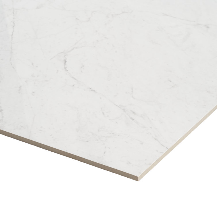 Saroshi 24" x 24" Polished White Marble Look Porcelain Tile