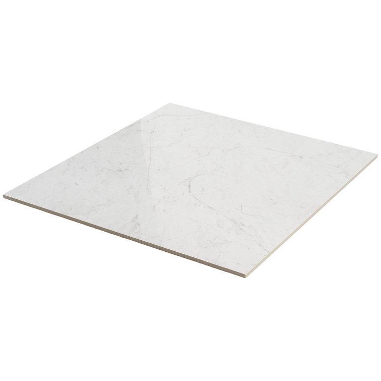 Saroshi 24" x 24" Polished White Marble Look Porcelain Tile