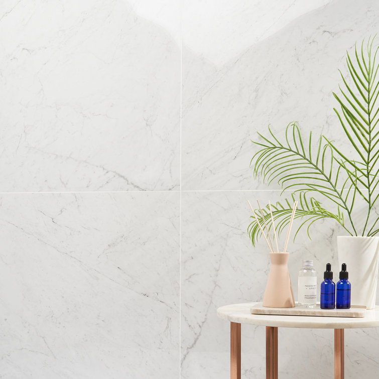 Saroshi 24" x 24" Polished White Marble Look Porcelain Tile