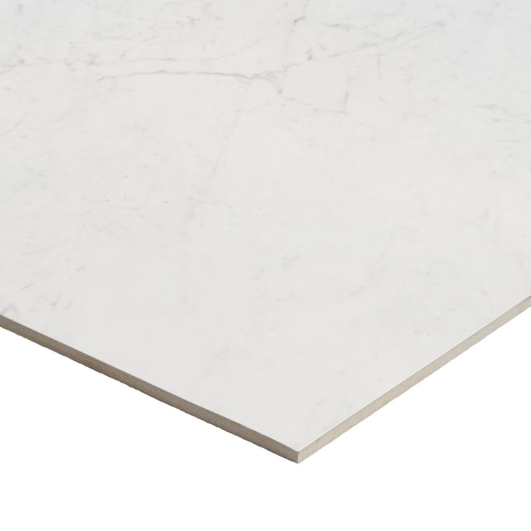 Saroshi 24" x 48" Polished White Marble Look Porcelain Tile