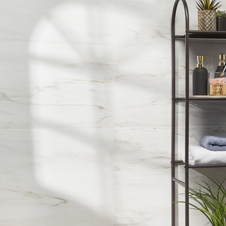 Saroshi Large White Polished Marble Look Porcelain Tile