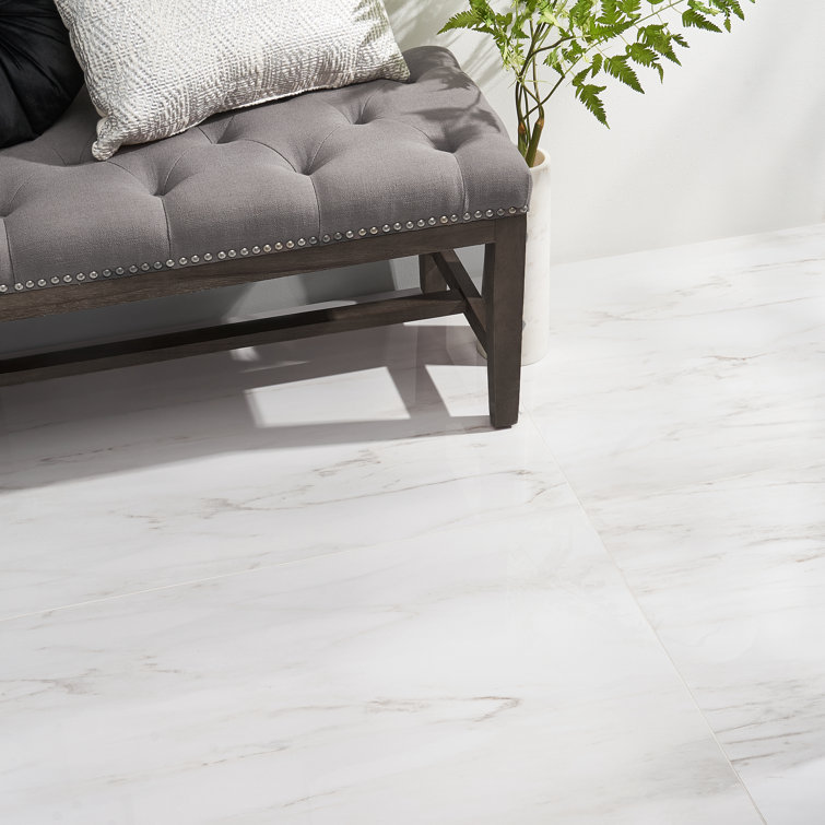 Saroshi Large White Polished Marble Look Porcelain Tile