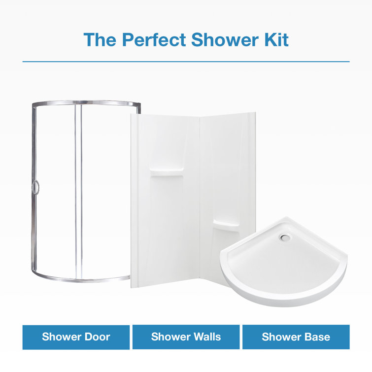 Polished Chrome 33" Round Corner Shower Kit with Clear Glass Panels