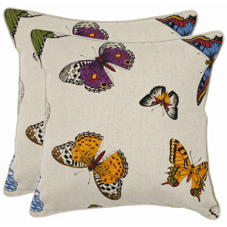 Butterfly Print Multicolor Cotton Linen Throw Pillow Set