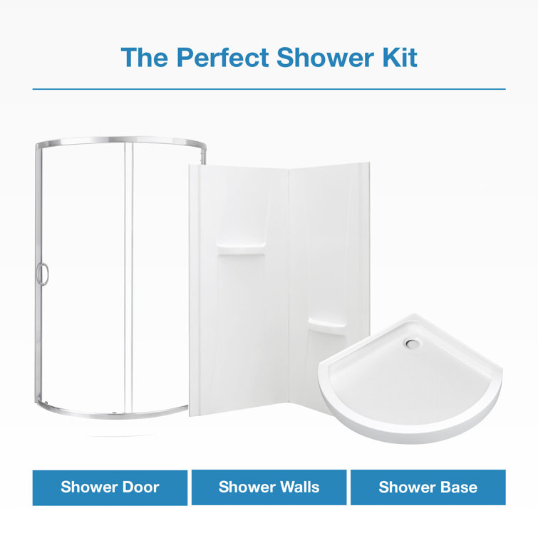 Breeze 34" Satin Nickel Curved Shower Kit with Clear Glass