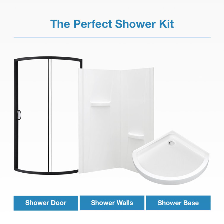 Breeze 34 in. Black Framed Clear Glass Corner Shower Kit