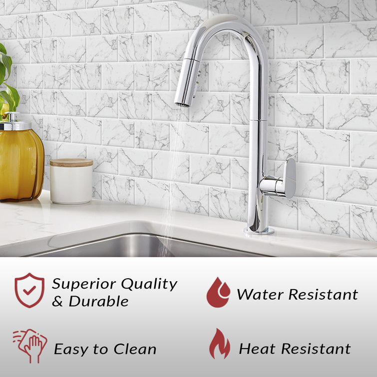 White Marble Subway Peel & Stick Backsplash Tiles, 12x12 inch, 8 Sheets