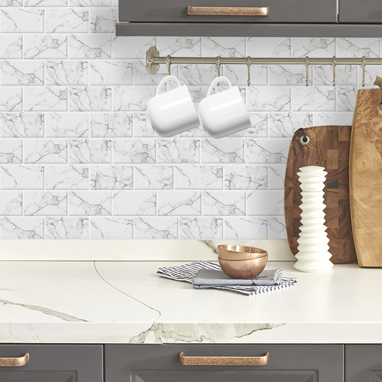 White Marble Subway Peel & Stick Backsplash Tiles, 12x12 inch, 8 Sheets