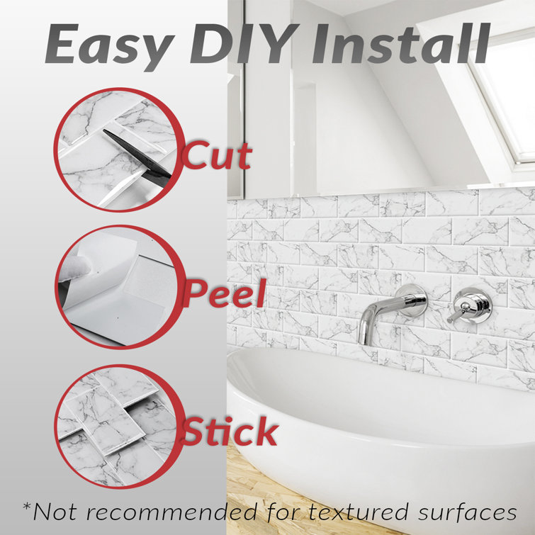 White Marble Subway Peel & Stick Backsplash Tiles, 12x12 inch, 8 Sheets
