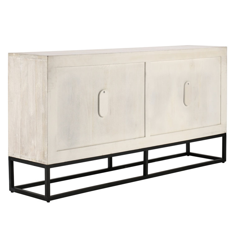 White Wash Mango Wood Sideboard with Geometric Carved Doors