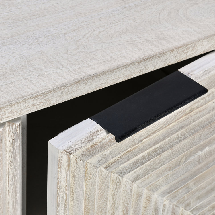 White Wash Mango Wood Sideboard with Geometric Carved Doors
