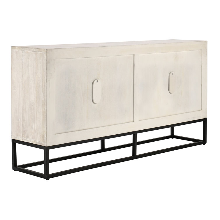 White Wash Mango Wood Sideboard with Geometric Carved Doors