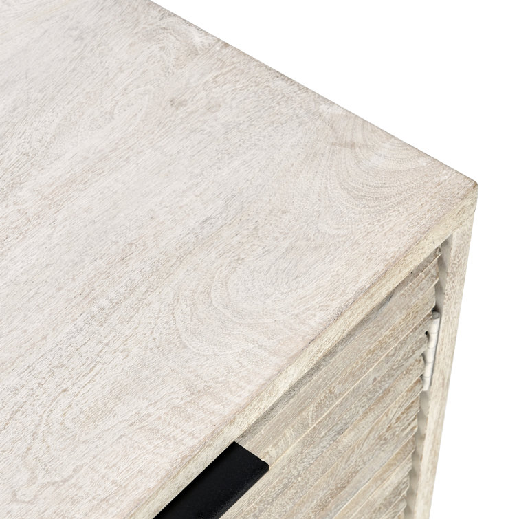 White Wash Mango Wood Sideboard with Geometric Carved Doors