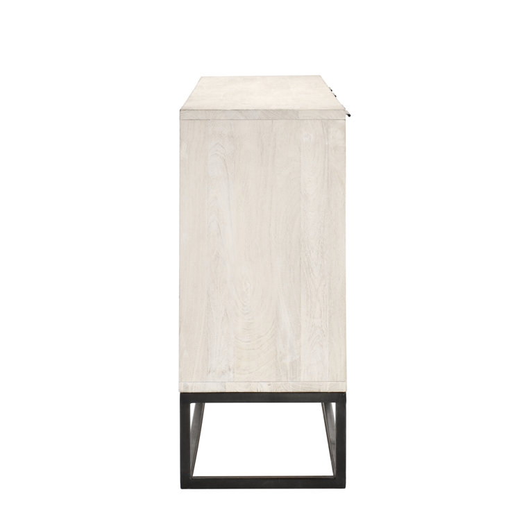 White Wash Mango Wood Sideboard with Geometric Carved Doors