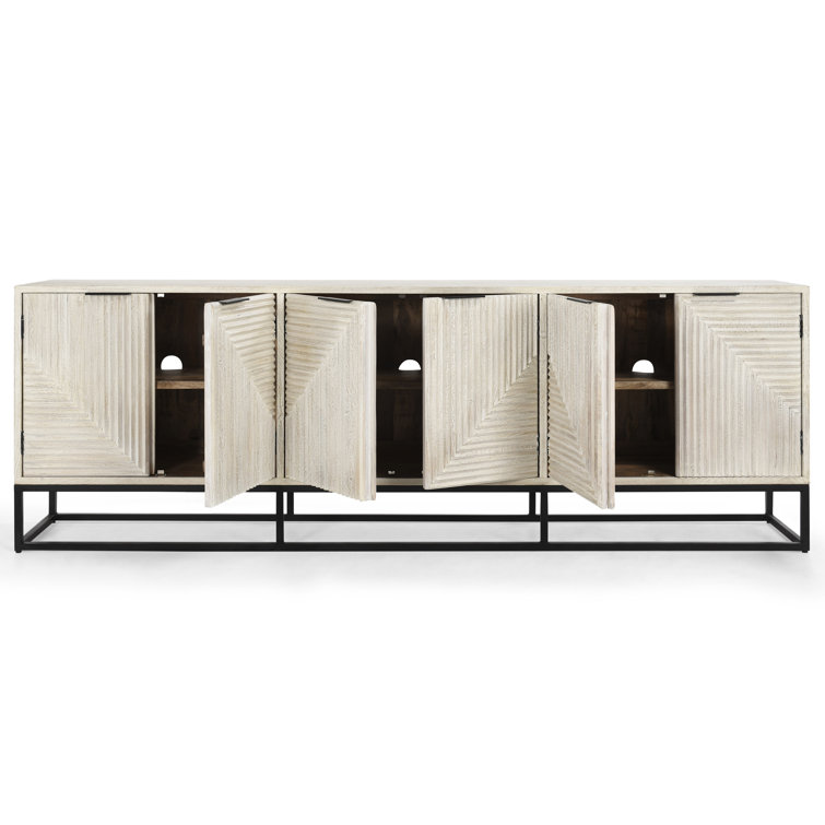 Clint Industrial Loft White Mango Wood Black Metal Base 108'' Sideboard