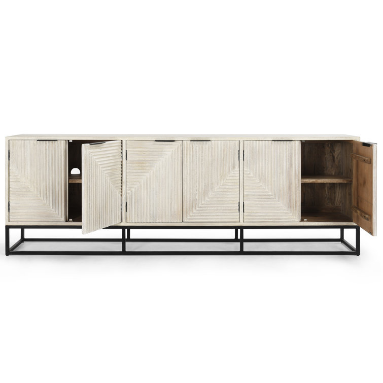 Clint Industrial Loft White Mango Wood Black Metal Base 108'' Sideboard