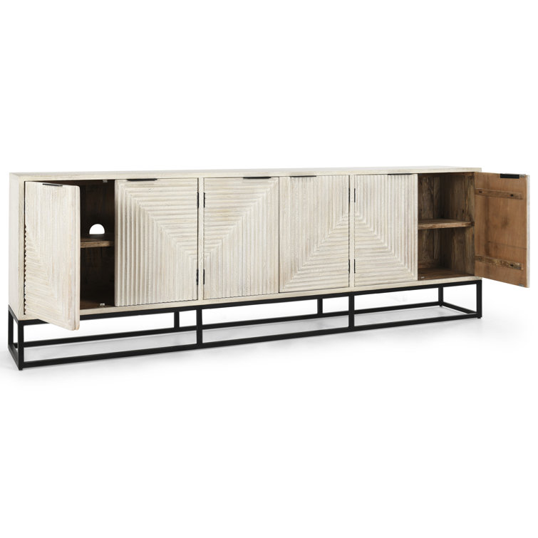 Clint Industrial Loft White Mango Wood Black Metal Base 108'' Sideboard