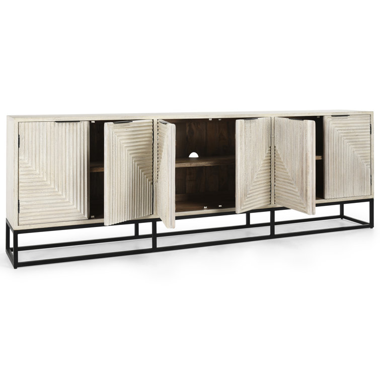 Clint Industrial Loft White Mango Wood Black Metal Base 108'' Sideboard