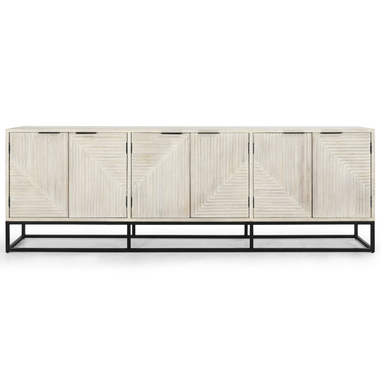 Clint Industrial Loft White Mango Wood Black Metal Base 108'' Sideboard