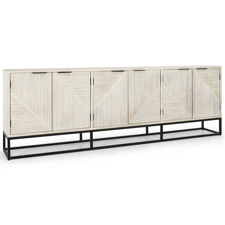 Clint Industrial Loft White Mango Wood Black Metal Base 108'' Sideboard