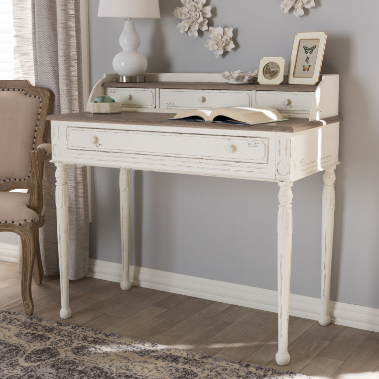 Anjou Chic White and Light Brown Writing Desk with Storage