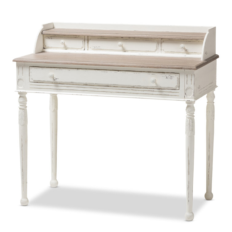 Anjou Chic White and Light Brown Writing Desk with Storage