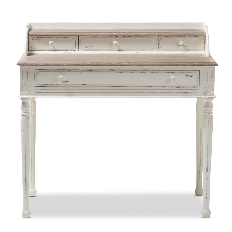 Anjou Chic White and Light Brown Writing Desk with Storage