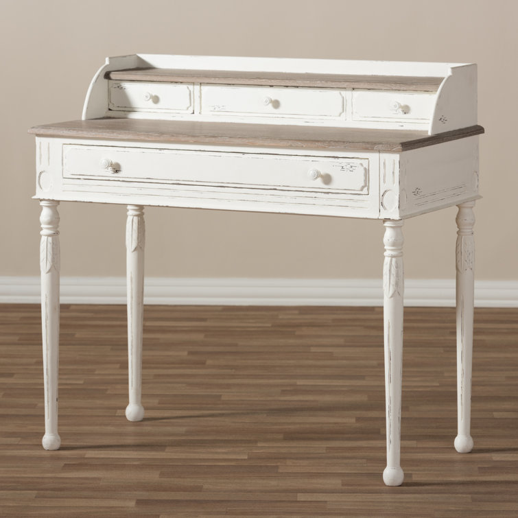 Anjou Chic White and Light Brown Writing Desk with Storage