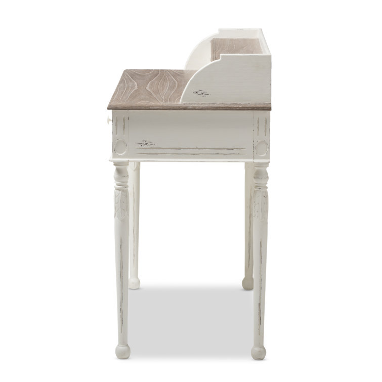 Anjou Chic White and Light Brown Writing Desk with Storage