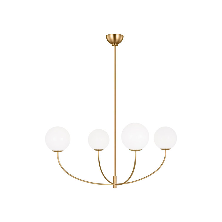 Burnished Brass and Milk Glass 4-Light Chandelier