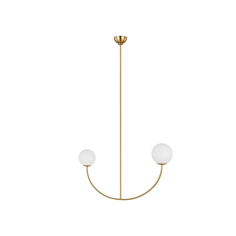 Burnished Brass Linear Chandelier with Milk Glass Shades