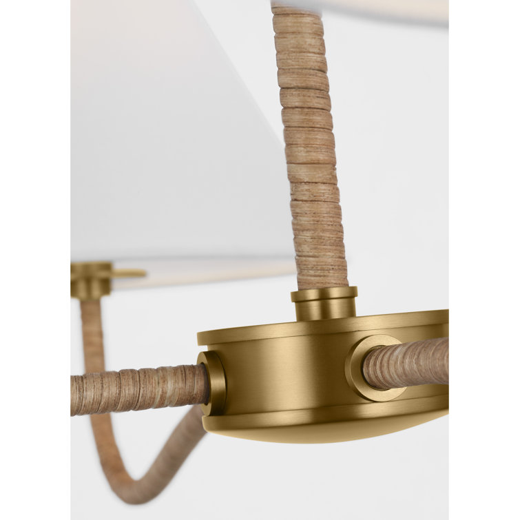 Burnished Brass 4-Light Chandelier with White Linen Shades