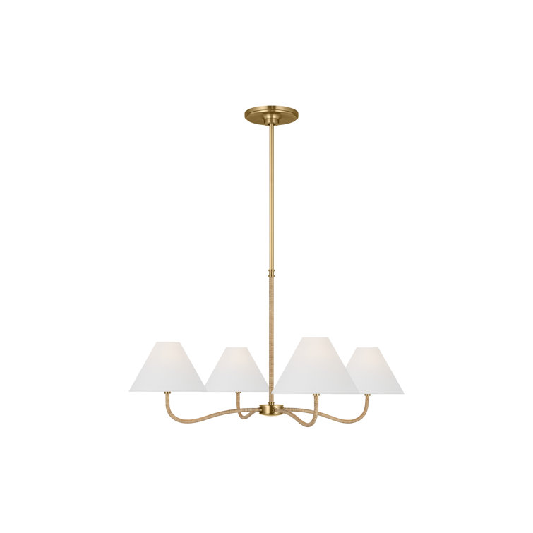 Burnished Brass 4-Light Chandelier with White Linen Shades