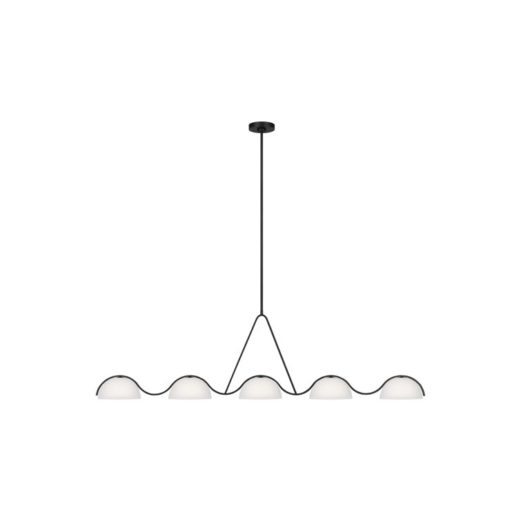 Midnight Black 60" Linear Chandelier with Etched White Glass Shades