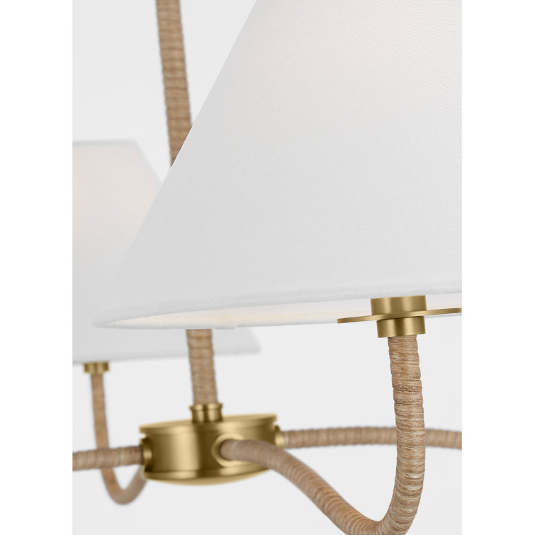 Burnished Brass 4-Light Chandelier with White Linen Shades