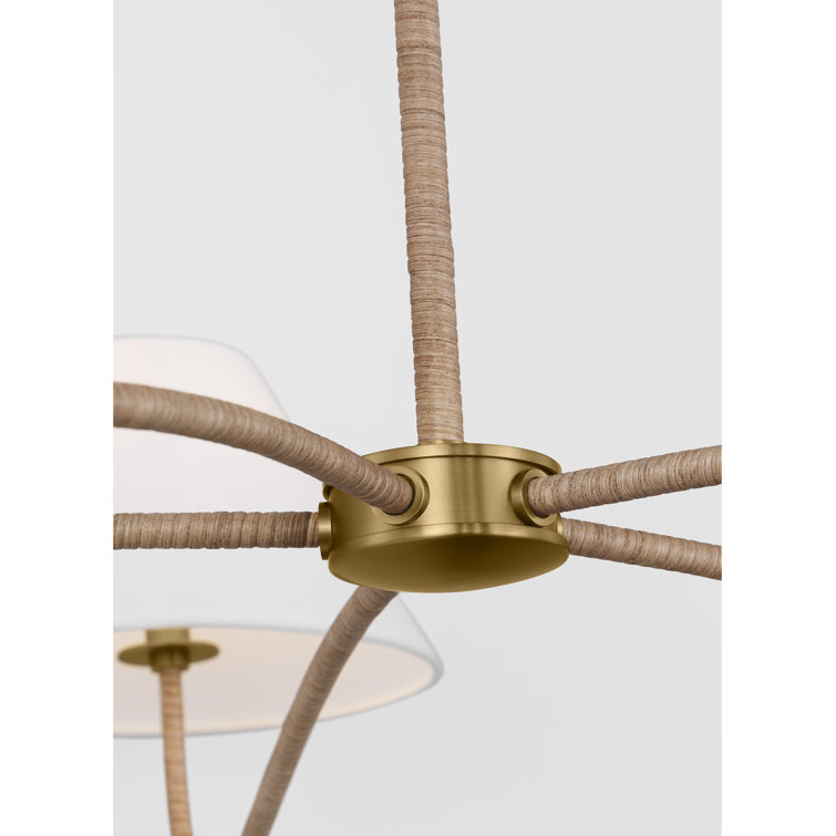 Burnished Brass 5-Light Chandelier with White Linen Shades