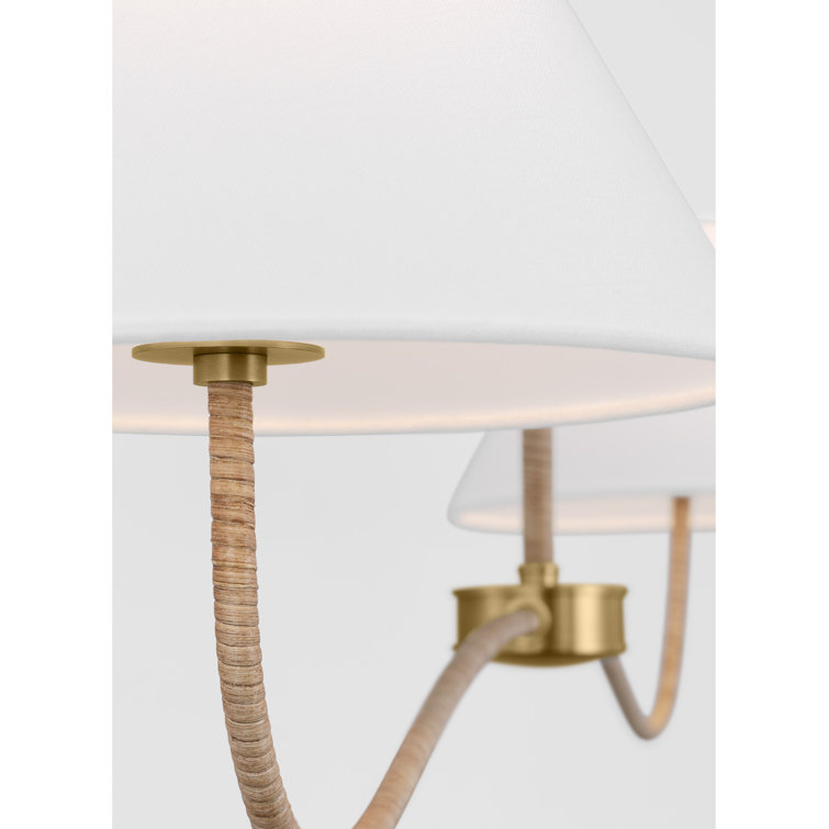 Burnished Brass Linear Chandelier with White Linen Shades