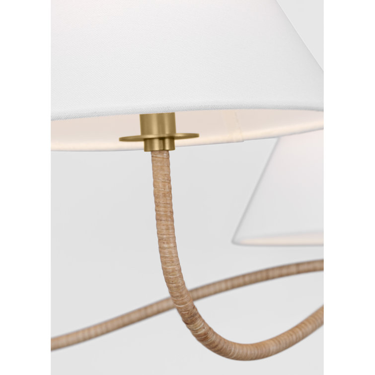 Burnished Brass 5-Light Chandelier with White Linen Shades