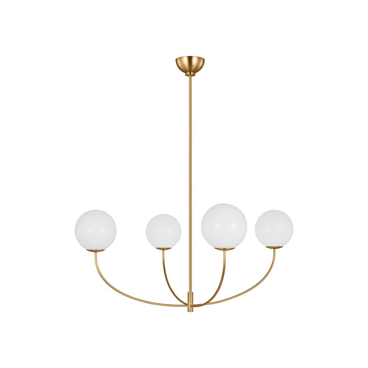 Burnished Brass and Milk Glass 4-Light Chandelier
