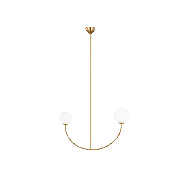 Burnished Brass Linear Chandelier with Milk Glass Shades