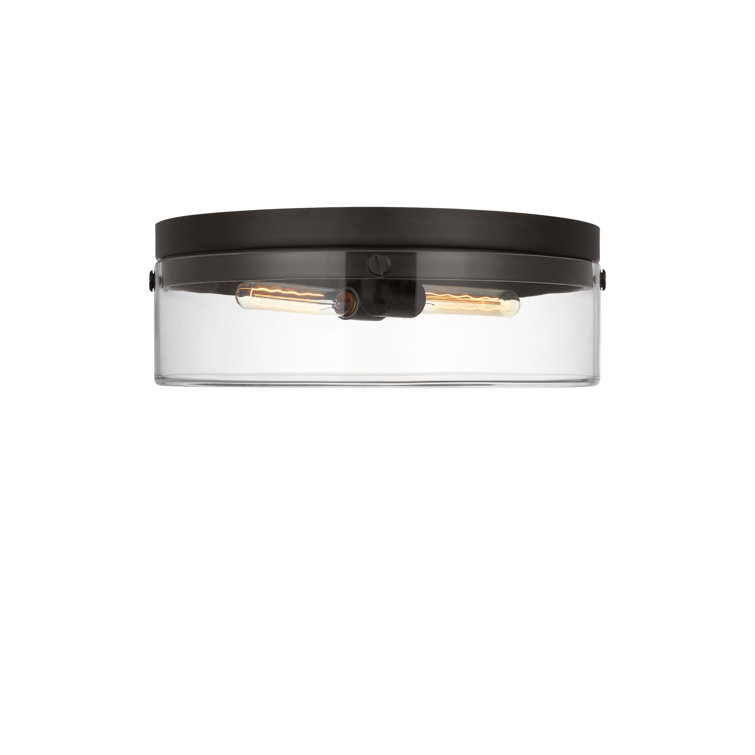 Aged Iron and Clear Glass Drum Flush Mount Light