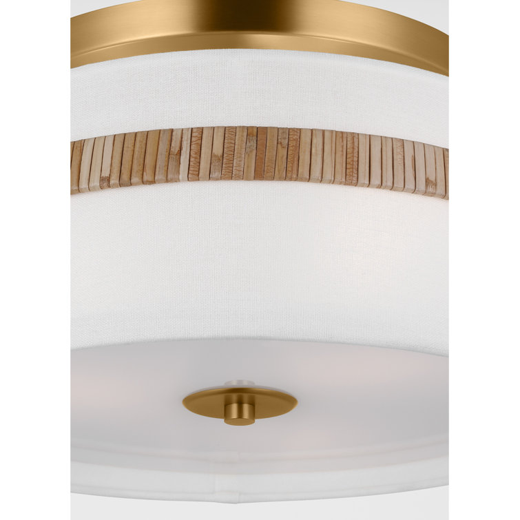 Gold Rattan and Glass LED Drum Flush Mount Light