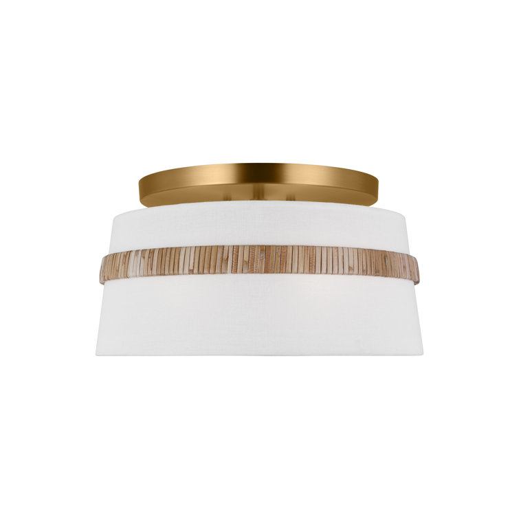 Gold Rattan and Glass LED Drum Flush Mount Light