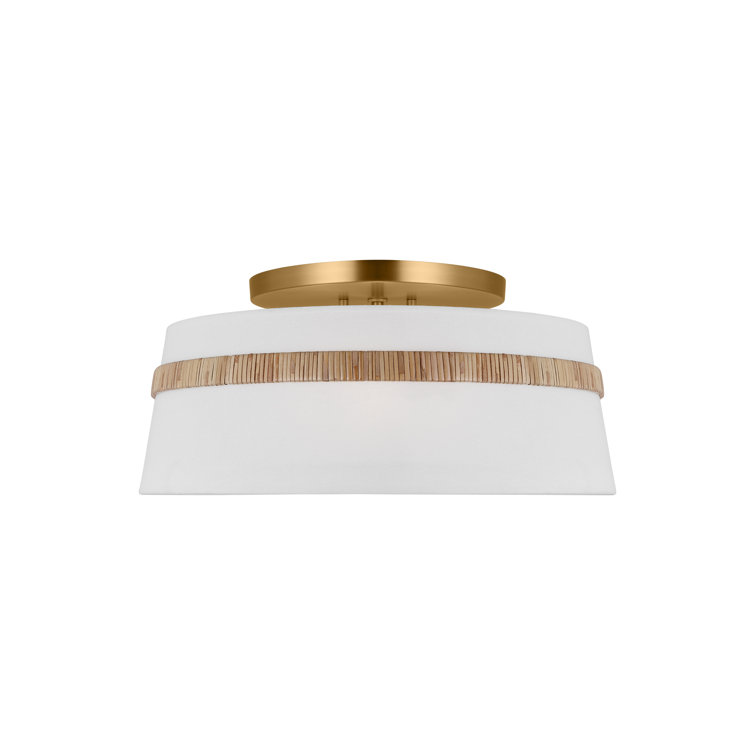 Alexa Hampton White Linen and Rattan Drum LED Flush Mount