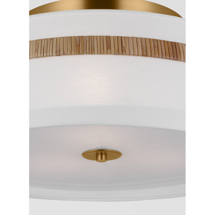 Alexa Hampton White Linen and Rattan Drum LED Flush Mount