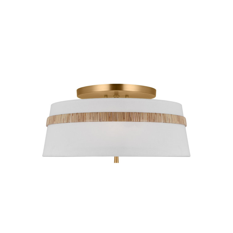 Alexa Hampton White Linen and Rattan Drum LED Flush Mount
