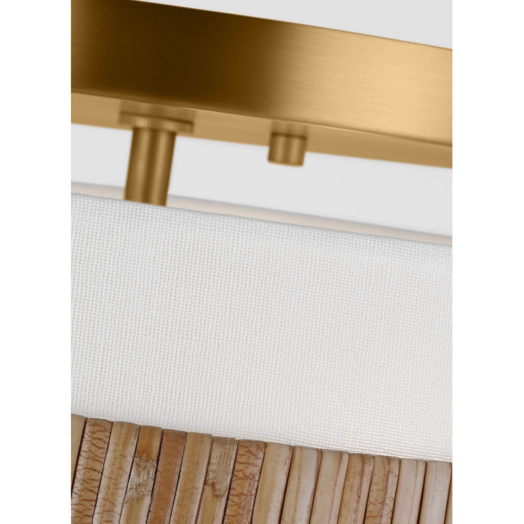 Gold Rattan and Glass LED Drum Flush Mount Light